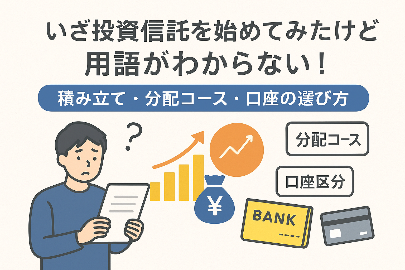 いざ投資信託を始めたけど用語がわからない!積み立て・分配コース・口座の選び方